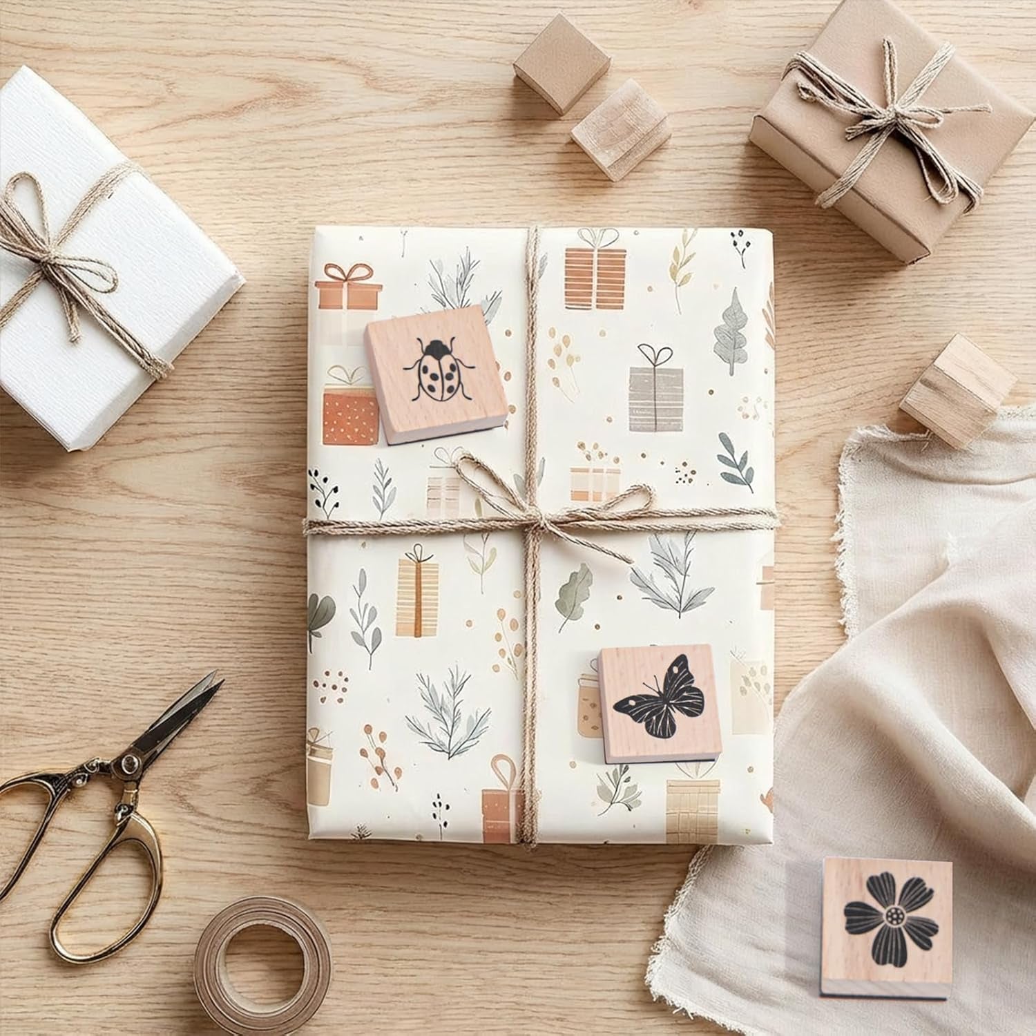 9Pcs Wooden Rubber Stamp Set, Vintage Rubber Stamps for Crafting, Butterfly, Bird, Ladybird & Plant Journal Stamps for Arts & Crafts, Stationary, Scrapbooking, School Projects, Journals