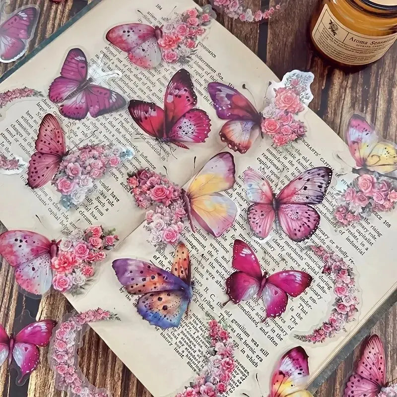 30Pcs/Pack Vintage Butterfly PET Stickers DIY Decorative Junk Journal Stickers for Scrapbook Label Diary Album Planner