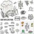 Valentines Rain Leaves Clear Stamps for Card Making and Photo Album Decorations, Mushroom Animals Stamps Love Words Transparent Rubber Stamps Seal for DIY Scrapbooking Supplies