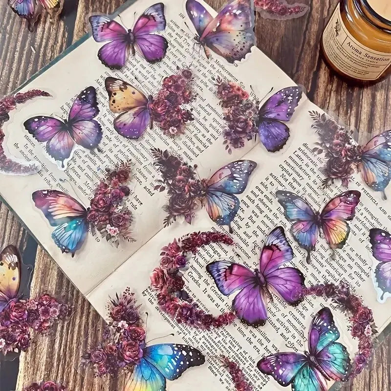 30Pcs/Pack Vintage Butterfly PET Stickers DIY Decorative Junk Journal Stickers for Scrapbook Label Diary Album Planner