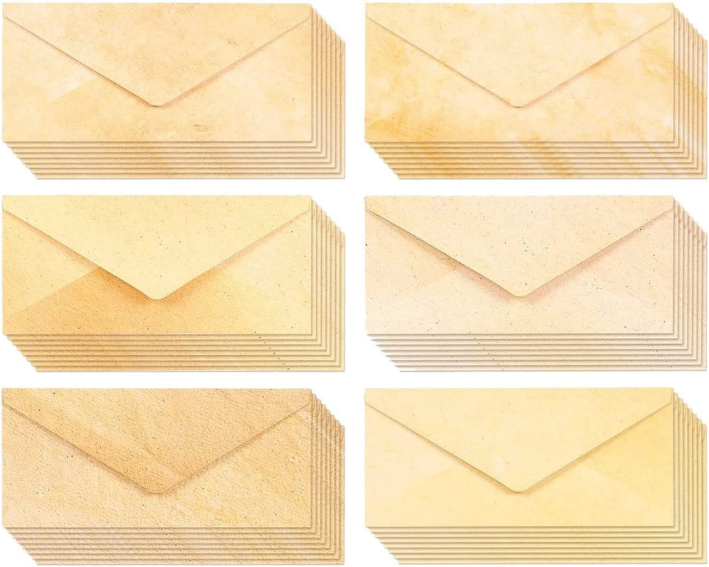 Rectangular Vintage Envelopes - Antique Invitation Envelope Designs - Bulk Vintage Stationery Set - Pack of 48, 8.7 X 4 In, Brown