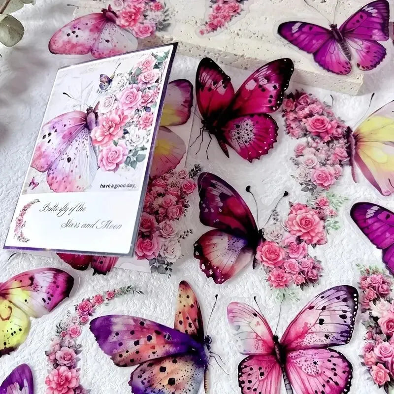 30Pcs/Pack Vintage Butterfly PET Stickers DIY Decorative Junk Journal Stickers for Scrapbook Label Diary Album Planner