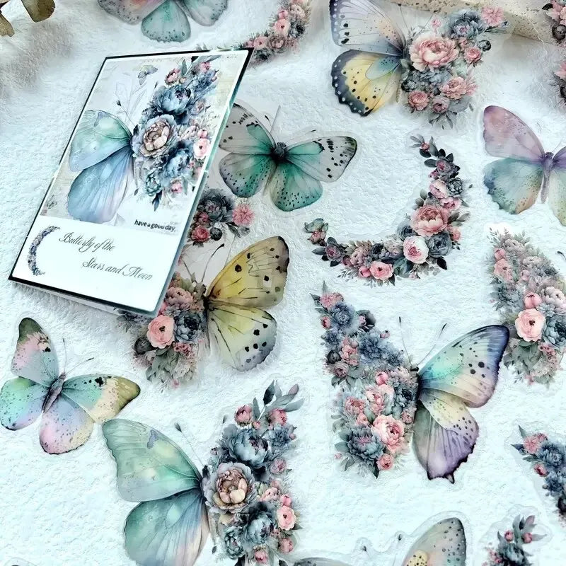 30Pcs/Pack Vintage Butterfly PET Stickers DIY Decorative Junk Journal Stickers for Scrapbook Label Diary Album Planner