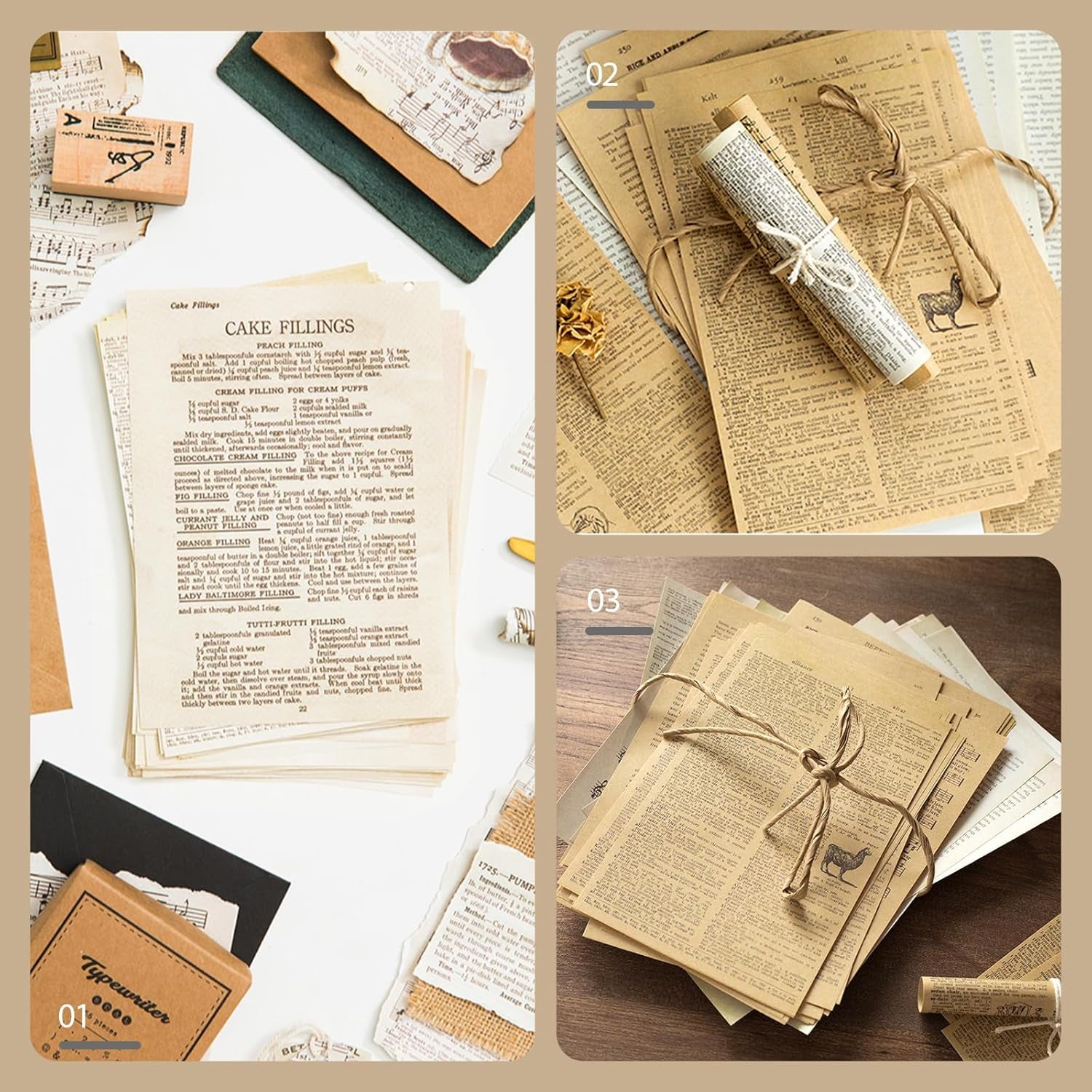 Vintage Paper 114Pcs/Pack, Decorative Paper for Scrapbooking, Junk Journal Supplies, Ephemera, Craft Materials for Decoupage & Aesthetic Journaling ("Old Book"114P)