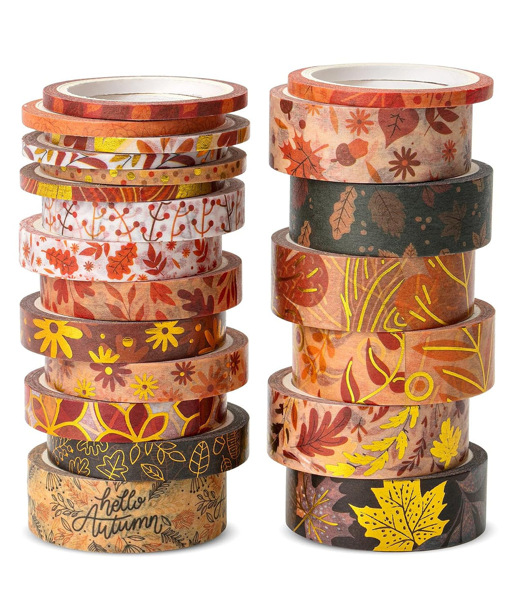 '- Washi Tape Set, 21 Rolls, Assorted Sizes, Autumn Leaves | 5.5 Yards/Roll, Washi Tape for Scrapbook, Arts, Crafts, Journals and Planners