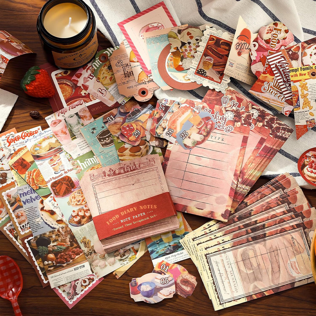 Vintage Aesthetic Scrapbook Kit, Bullet Junk Journal Kit with Journaling/Scrapbooking Supplies, Stationery, A6 Grid Notebook Graph Ruled Pages, DIY Gift for Women