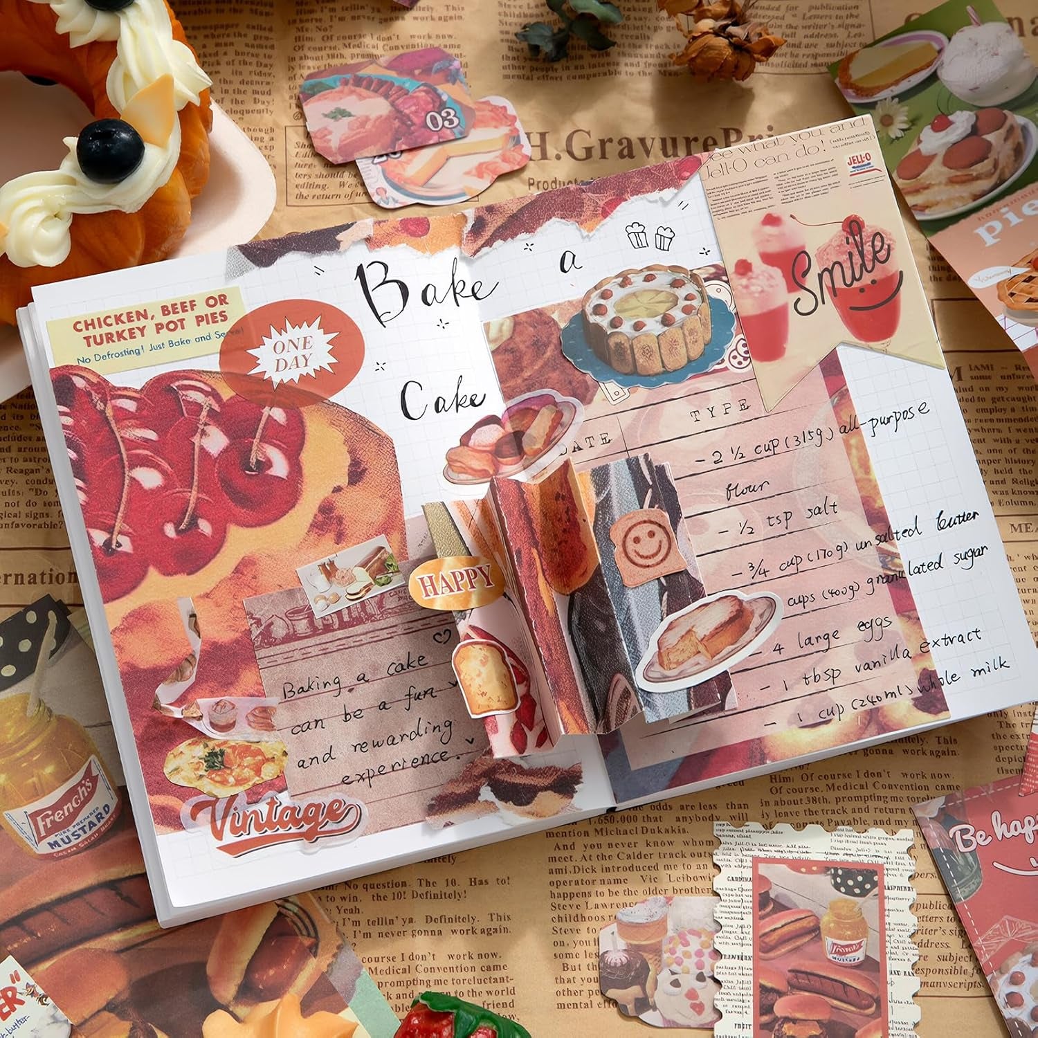 Vintage Aesthetic Scrapbook Kit, Bullet Junk Journal Kit with Journaling/Scrapbooking Supplies, Stationery, A6 Grid Notebook Graph Ruled Pages, DIY Gift for Women