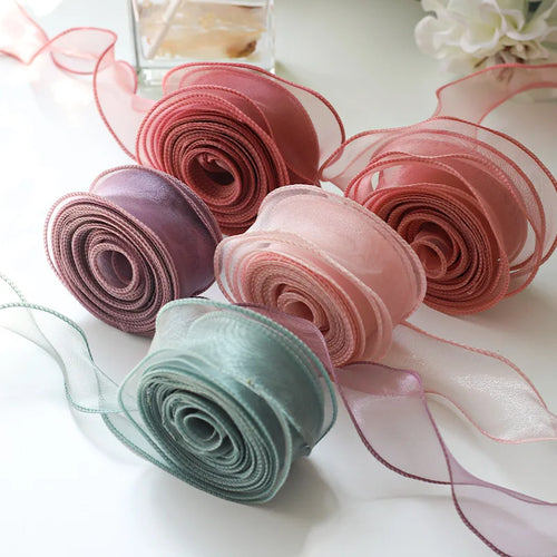 10Yards/Roll Chiffon Silk Ribbon Organza Satin for DIY Craft Gift Wrapping Decoration Wedding Bouquets Wreath Sewing Supplies