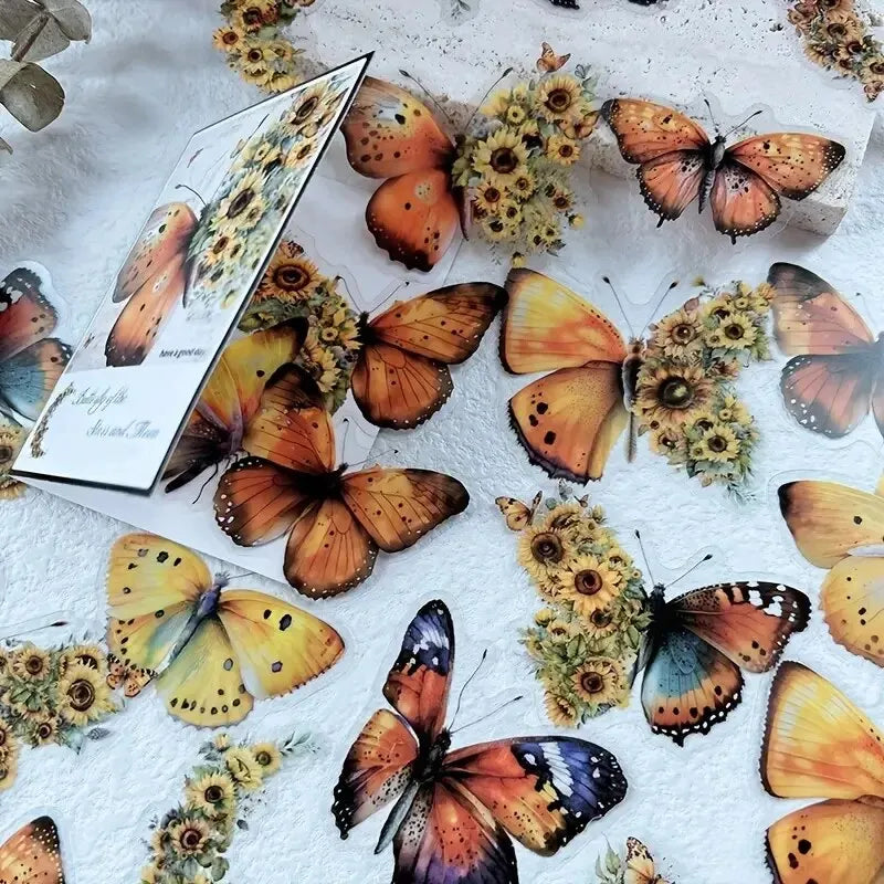 30Pcs/Pack Vintage Butterfly PET Stickers DIY Decorative Junk Journal Stickers for Scrapbook Label Diary Album Planner