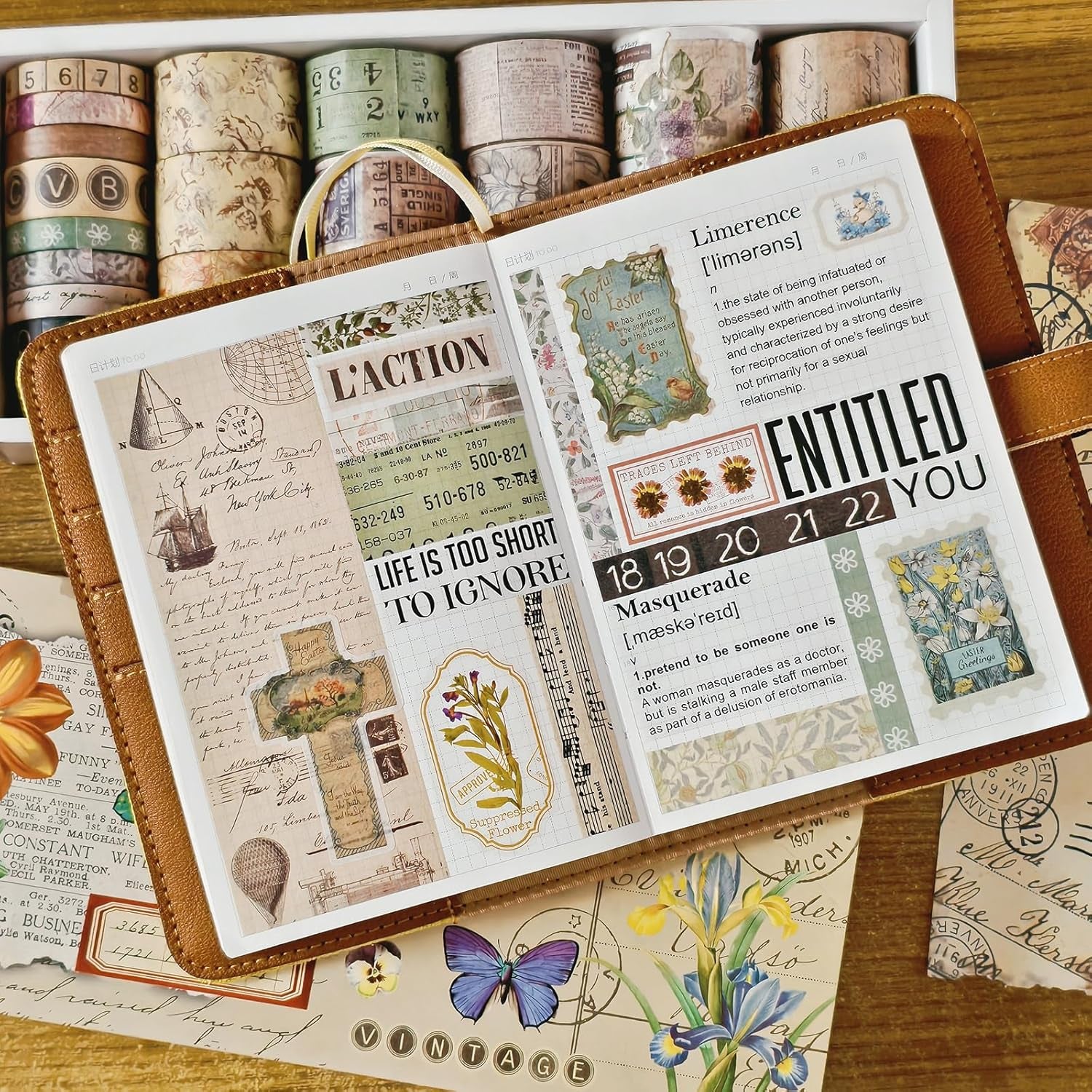 32 Roll Vintage Washi Tape Set Decorative Masking Paper Rainbow Colors Aesthetic Adhesive Ribbon Scrapbook Junk Journal Bullet Planner Diary DIY Craft Card Making Gift Wrapping Supplies