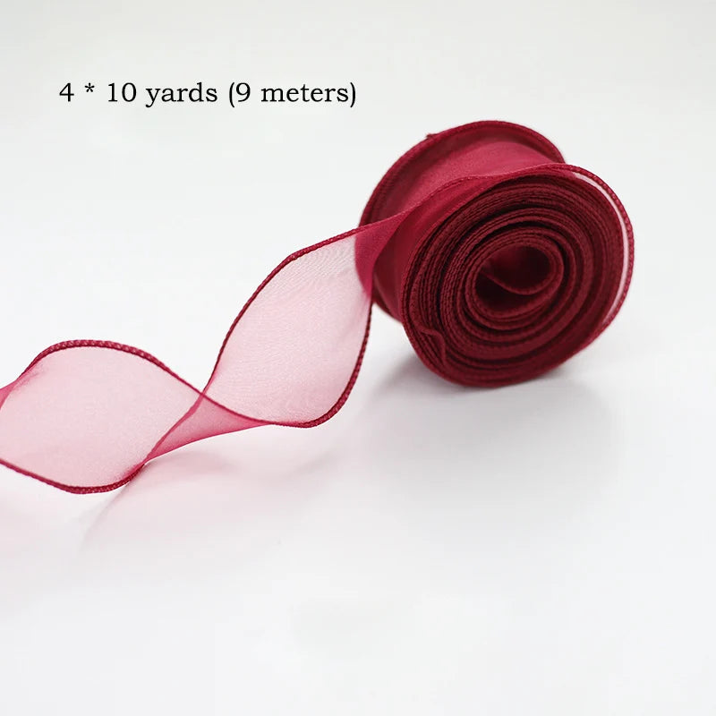 10Yards/Roll Chiffon Silk Ribbon Organza Satin for DIY Craft Gift Wrapping Decoration Wedding Bouquets Wreath Sewing Supplies