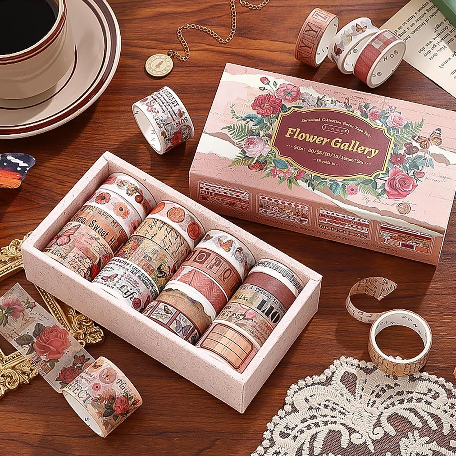18 Rolls Washi Tape Set for Crafts and Journaling DIY Vintage Floral Tape Scrapbooking Supplies Washi Tape for Journaling Decorative Tape for Crafts