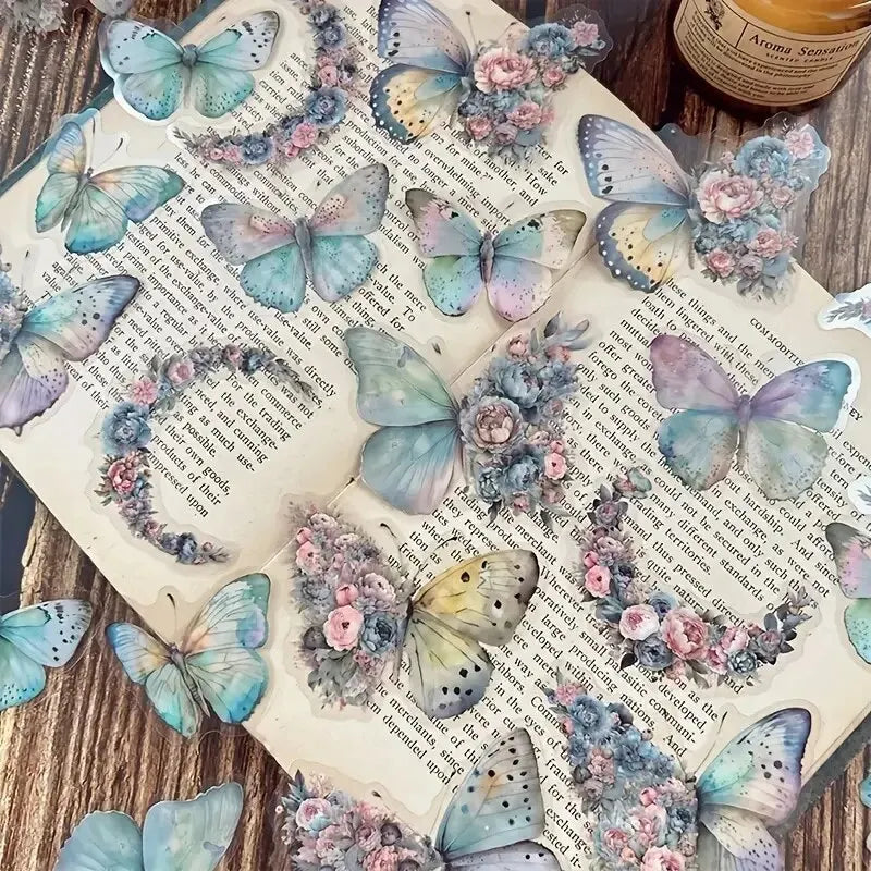 30Pcs/Pack Vintage Butterfly PET Stickers DIY Decorative Junk Journal Stickers for Scrapbook Label Diary Album Planner
