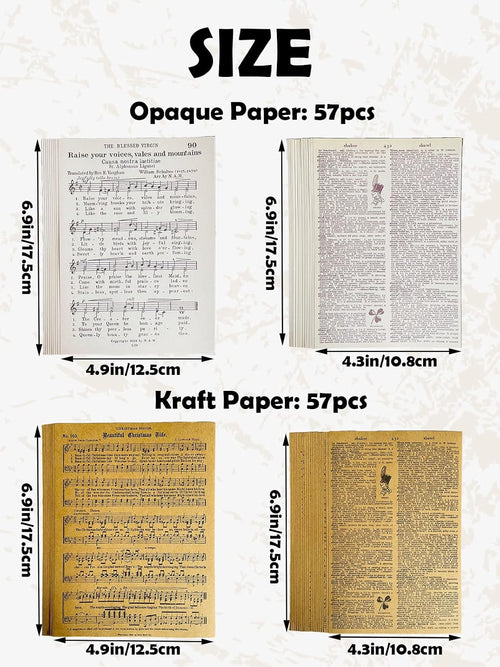 Vintage Paper 114Pcs/Pack, Decorative Paper for Scrapbooking, Junk Journal Supplies, Ephemera, Craft Materials for Decoupage & Aesthetic Journaling ("Old Book"114P)