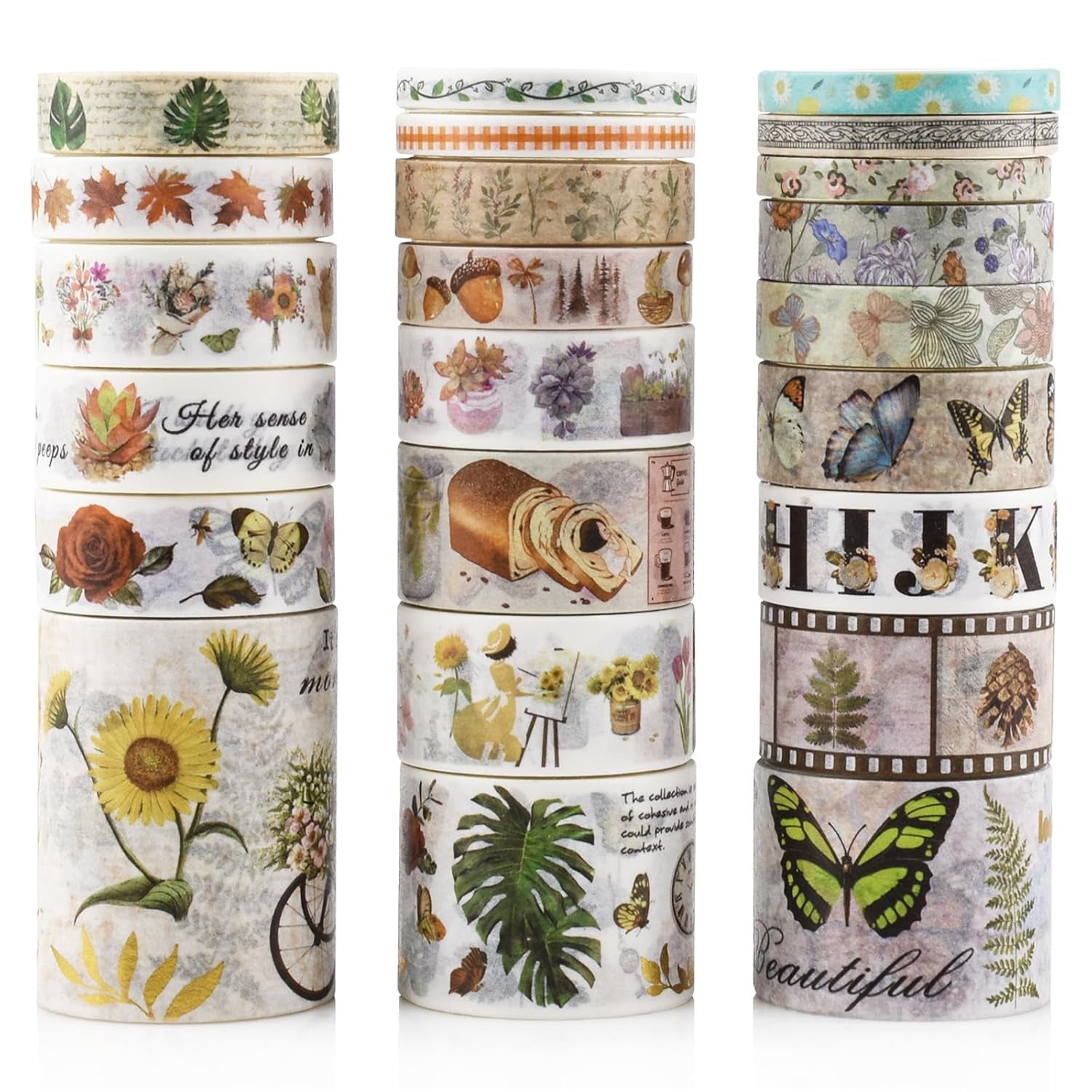 23 Rolls Vintage Washi Tape Set,30/15/10/5Mm Wide Floral Map Stamp Letter Antique Retro Decorative Masking Tape Sets for Scrapbook, Craft,Kids,Scrapbooking Supplie